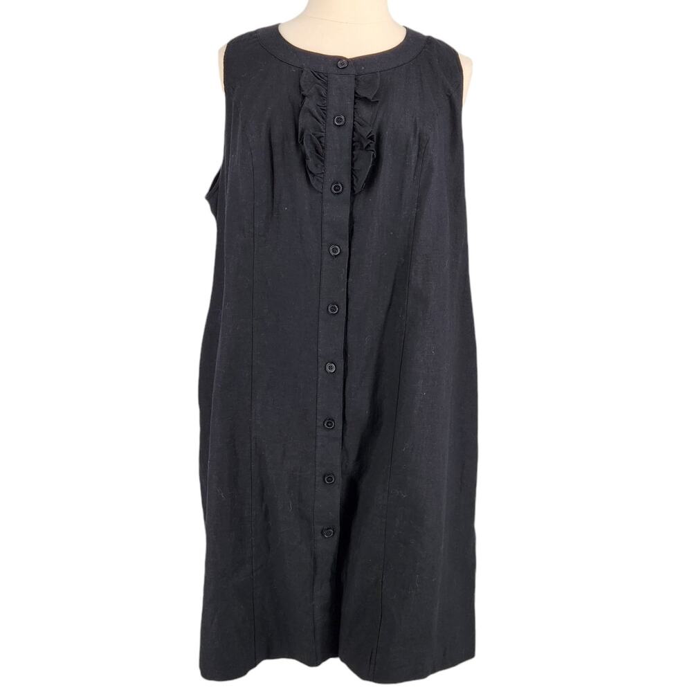 SALE Lane Bryant Linen Blend Sleeveless Button Front Dress with Tuxedo Ruffle
